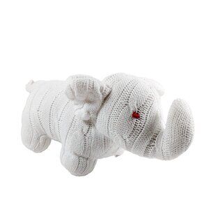Child to Cherish White Elephant Plush Cotton Ribbon Collar Cable Knit